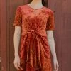 Lily | Red Rust Velvet Tie-Front Short-Sleeve Keyhole Tunic - Women & Plus