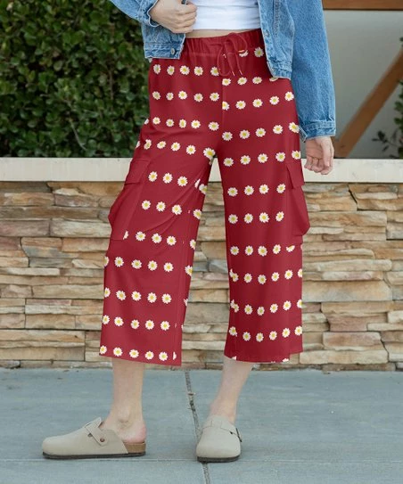 Lily | Red & White Daisy Dot Drawstring-Waist Cargo Capri Pants - Women & Plus 1 Lily | Red & White Daisy Dot Drawstring-Waist Cargo Capri Pants - Women & Plus