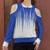 Lily | Blue & White Abstract Cutout-Shoulder Hoodie - Women & Plus