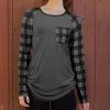 Lily | Gray & Black Plaid Side-Ruched Chest Pocket Raglan Tunic - Women & Plus