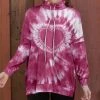 Lily | Mauve & White Tie-Dye Heart Drawstring Cowl Neck Pullover - Women & Plus