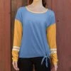 Lily | Blue & Dark Yellow Scoop Neck Side-Tie Tunic - Women & Plus