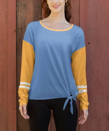 Lily | Blue & Dark Yellow Scoop Neck Side-Tie Tunic - Women & Plus 1 Lily | Blue & Dark Yellow Scoop Neck Side-Tie Tunic - Women & Plus