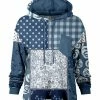 Lily | Blue & White Patchwork Chest-Pocket Hoodie - Women & Plus