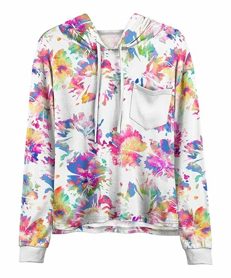 Lily | White & Pink Abstract Floral Chest-Pocket Hoodie - Women & Plus 1 Lily | White & Pink Abstract Floral Chest-Pocket Hoodie - Women & Plus