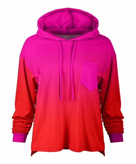 Lily | Red & Pink Ombré Chest-Pocket Hoodie - Women & Plus 1 Lily | Red & Pink Ombré Chest-Pocket Hoodie - Women & Plus