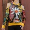 Lily | Yellow & Black Abstract Floral Cutout-Shoulder Hoodie - Women & Plus