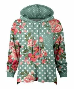 Lily | Turquoise & Rose Floral Polka Dot Chest-Pocket Hoodie - Women & Plus