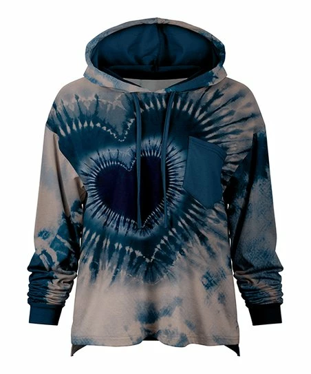 Lily | Navy & Gray Tie-Dye Heart Chest-Pocket Hoodie - Women & Plus 1 Lily | Navy & Gray Tie-Dye Heart Chest-Pocket Hoodie - Women & Plus