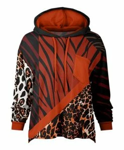 Lily | Black & Rust Animal-Print Chest-Pocket Hoodie - Women & Plus