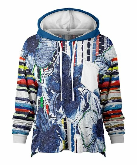 Lily | Blue & White Floral Stripe Chest-Pocket Hoodie - Women & Plus 1 Lily | Blue & White Floral Stripe Chest-Pocket Hoodie - Women & Plus