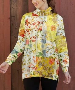 Lily | Yellow & White Floral Drawstring Cowl Neck Pullover - Women & Plus