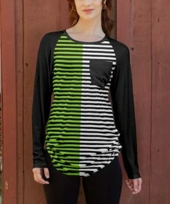 Lily | Black & Green Stripe Chest Pocket Tunic - Women & Plus
