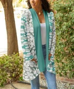 Lily | Mint & White Abstract Open Cardigan - Women & Plus