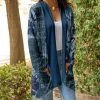 Lily | Navy & Blue Abstract Floral Script Open Cardigan - Women & Plus