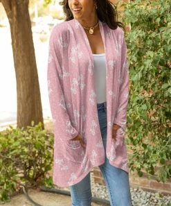 Lily | Pink & White Abstract Open Cardigan - Women & Plus