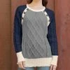 Lily | Navy & Gray Cable-Knit Button-Accent Raglan Sweater - Women & Plus
