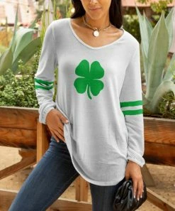 Lily | White & Green Shamrock V-Neck Tunic - Women & Plus