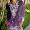 Lily | Purple & White Paisley Bokeh Long-Sleeve Tunic - Women & Plus