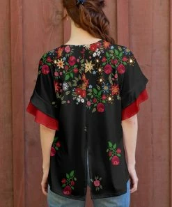 Lily | Black & Red Floral Flutter-Sleeve Tunic - Women & Plus -Cheap Lily Store zu112080822 alt 2 tm1675379798