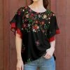 Lily | Black & Red Floral Flutter-Sleeve Tunic - Women & Plus