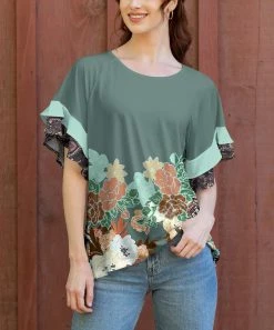Lily | Sage & Coral Floral Flutter-Sleeve Tunic - Women & Plus