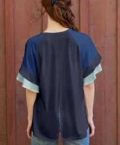 Lily | Blue & Mint Color Block Flutter-Sleeve Tunic - Women & Plus -Cheap Lily Store zu112080824 alt 1 tm1675379798