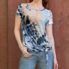 Lily | Navy & Beige Floral Short-Sleeve Tie-Hem Tunic - Women & Plus