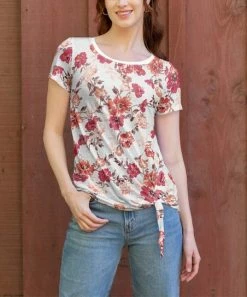 Lily | White & Pink Floral Short-Sleeve Tie-Hem Tunic - Women & Plus