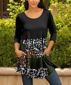 Lily | Black & Olive Animal-Print Scoop Neck Swing Tunic - Women & Plus