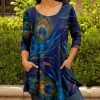 Lily | Navy & Green Peacock Scoop Neck Swing Tunic - Women & Plus