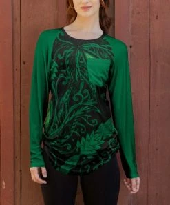 Lily | Black & Green Floral Chest Pocket Tunic - Women & Plus