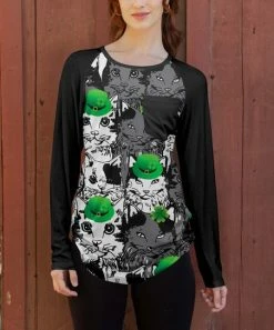 Lily | Black & Green Cat Chest Pocket Tunic - Women & Plus