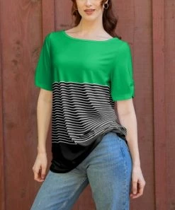 Lily | Black & Green Stripe Boatneck Tunic - Women & Plus