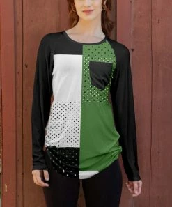 Lily | Black & Green Patchwork Chest Pocket Tunic - Women & Plus