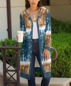 Lily | Navy & Brown Abstract Hooded Duster - Women & Plus