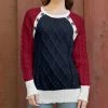 Lily | Navy & Red Cable-Knit Button-Accent Raglan Sweater - Women & Plus