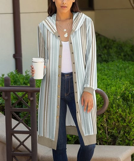 Lily | Mocha & Gray Stripe Hooded Duster - Women & Plus 1 Lily | Mocha & Gray Stripe Hooded Duster - Women & Plus