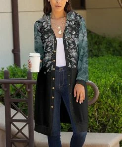 Lily | Black & Turquoise Floral Hooded Duster - Women & Plus