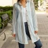 Lily | Mocha & Gray Stripe Longline Button-Up Shacket - Women & Plus