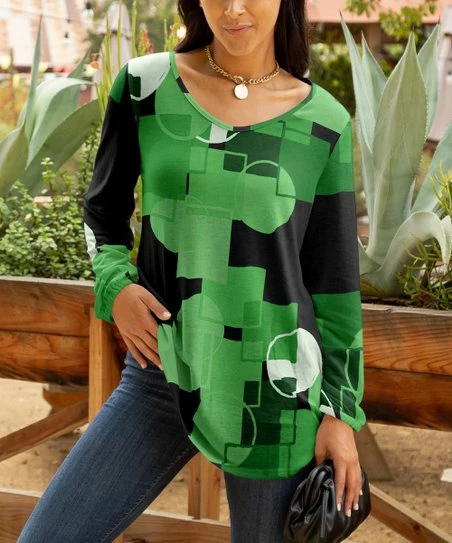 Lily | Black & Green Abstract V-Neck Tunic - Women & Plus 1 Lily | Black & Green Abstract V-Neck Tunic - Women & Plus