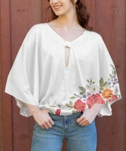 Lily | White & Red Floral Dolman-Sleeve Tunic - Women & Plus