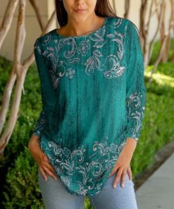 Lily | Turquoise & Rose Paisley Long-Sleeve Tunic - Women & Plus