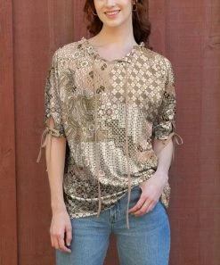 Lily | Beige & Cream Paisley Drawstring-Accent Top - Women & Plus