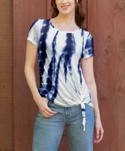 Lily | White & Blue Tie-Dye Short-Sleeve Tie-Hem Tunic - Women & Plus