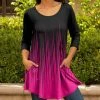 Lily | Black & Pink Ombré Stripe Scoop Neck Swing Tunic - Women & Plus