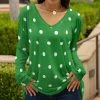 Lily | Green & White Polka Dot V-Neck Long-Sleeve Tunic - Women & Plus