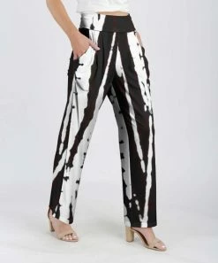 Lily | White & Black Abstract High-Waist Wide-Leg Pants - Women & Plus