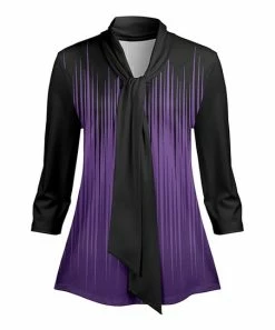 Lily | Black & Purple Fade Tie-Neck Three Quarter-Sleeve Tunic - Women & Plus