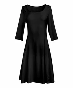 Lily | Black Three-Quarter Sleeve A-Line Dress - Women & Plus